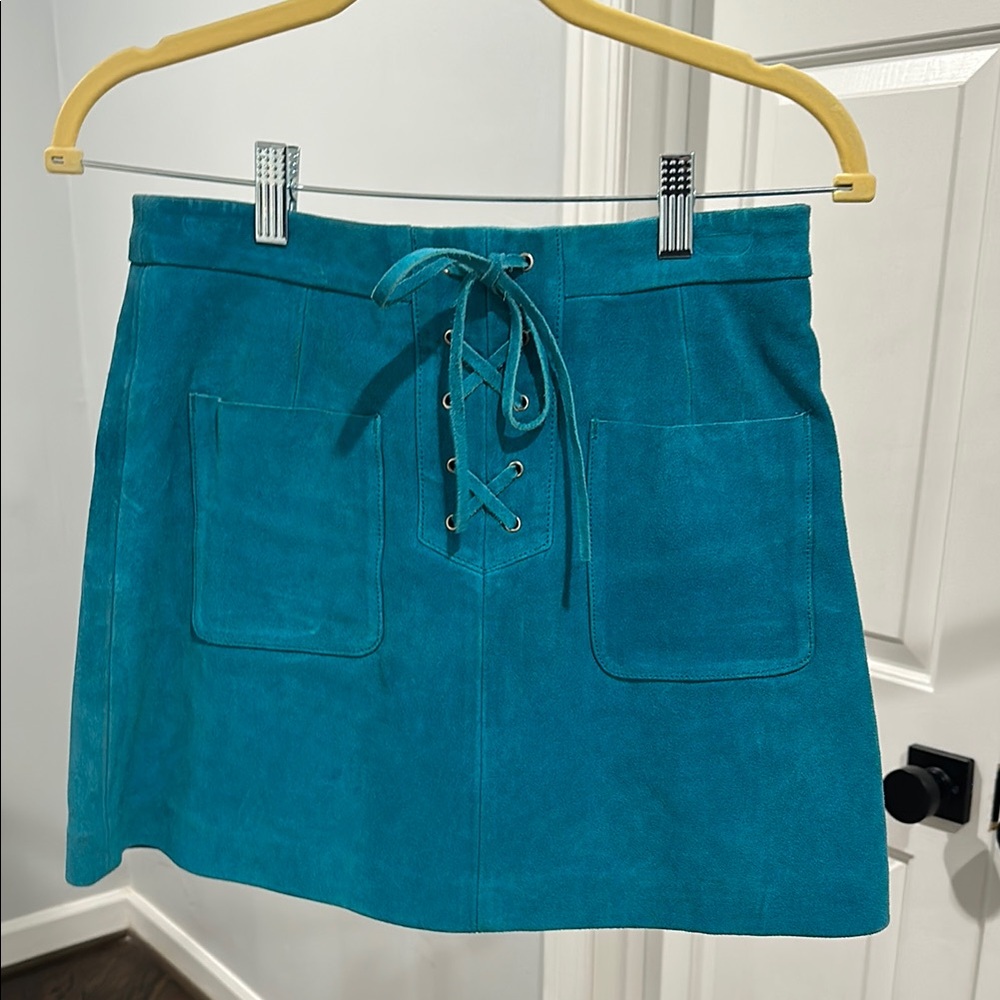 Teal Lace-Up Suede Skirt
